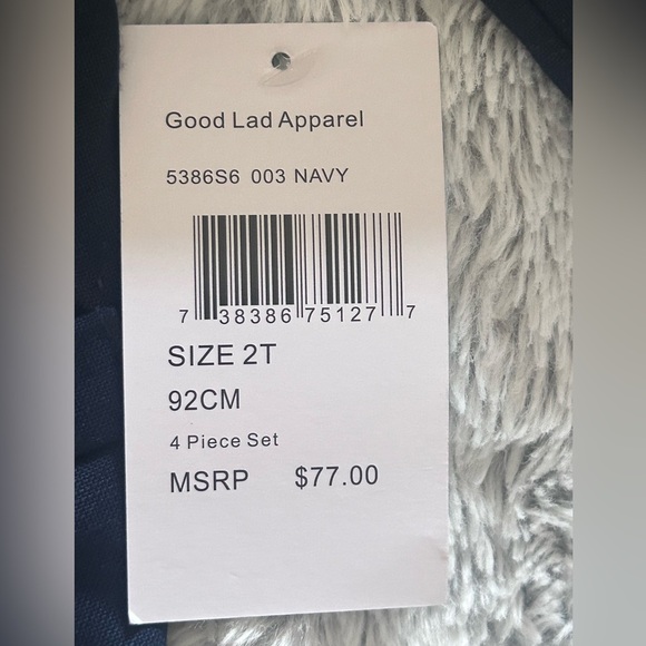 BOYS 4-PIECE SOLID NAVY JACKET AND
SEERSUCKER PANT SUIT
SET - Picture 6 of 7